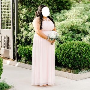 David's Bridal Y- Neck Long Mesh Bridesmaid Dress